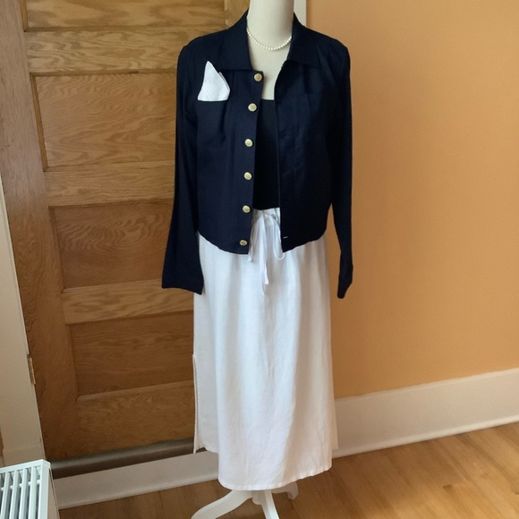ELLEN TRACY Navy Crop Linen Blend Jacket Size M - Picture 14 of 15